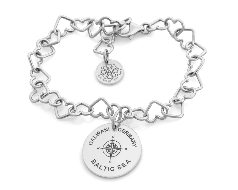 GALWANI HERZ ARMBAND MIT KOMPASS, DESIGNER SCHMUCK DAMENARMBAND MODERN