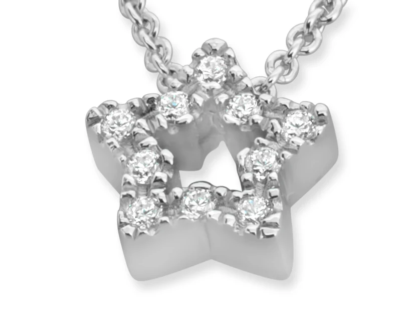 DAMENSCHMUCK, STERN, SILBERKETTE MIT STERN, SILBERSCHMUCK, ZIRKONIA