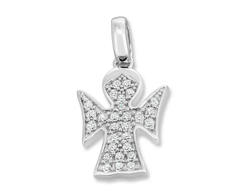 SILBERSCHMUCK ENGEL, ZIRKONIA WEISS, TAUFE, GESCHENK FÜR PATENKIND, DAMENSCHMUCK