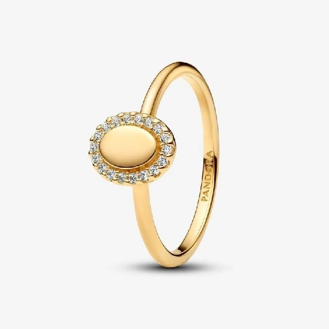 Gold Engravable Oval Halo Ring, Size 52
