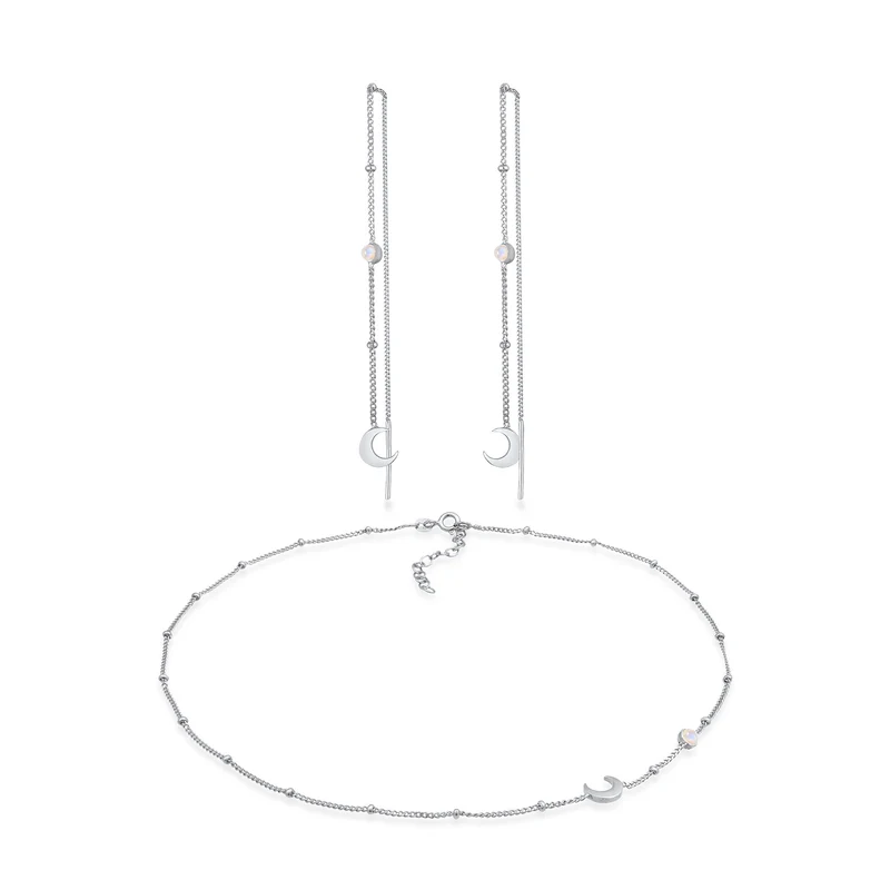 Schmuckset Halbmond | Mondstein (Weiß)