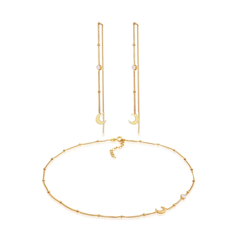 Schmuckset Halbmond | Mondstein (Weiß)
