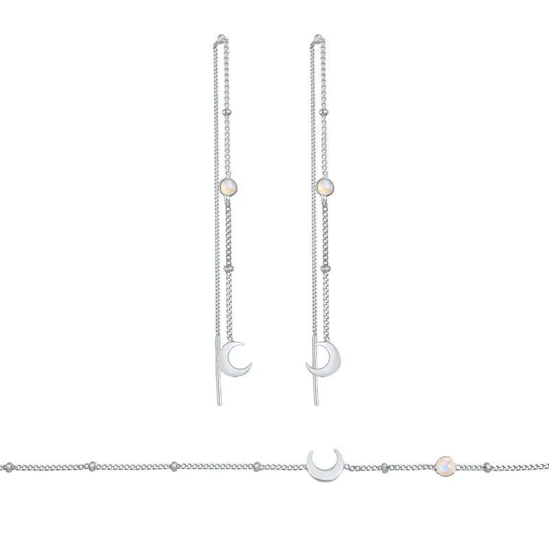 Schmuckset Halbmond | Mondstein (Weiß)