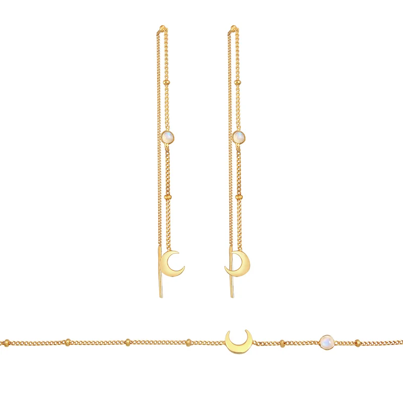 Schmuckset Halbmond | Mondstein (Weiß)