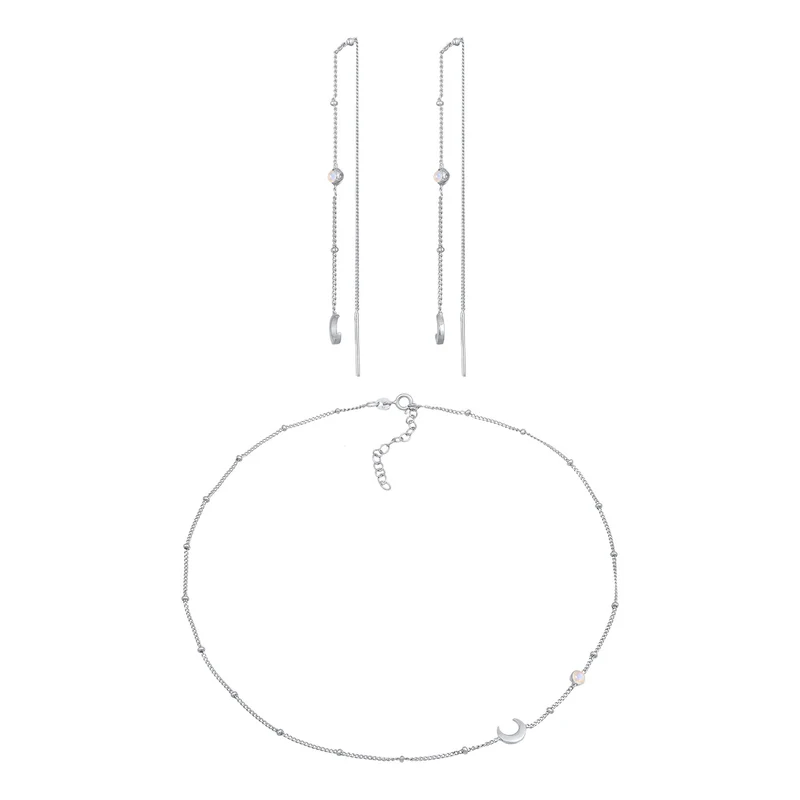 Schmuckset Halbmond | Mondstein (Weiß)
