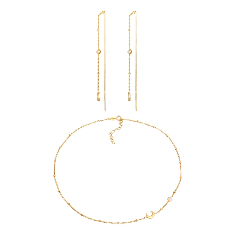 Schmuckset Halbmond | Mondstein (Weiß)