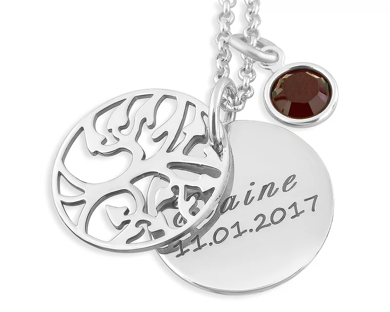 SILBERSCHMUCK MIT LEBENSBAUM, TAUFKETTE GRAVUR, TAUFE SCHMUCK