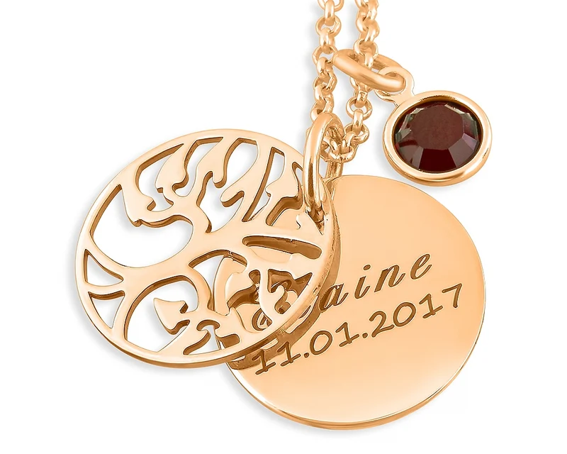 NAMENSKETTE 1,7 cm ROSÈ GOLD, LEBENSBAUM SCHMUCK, TAUFGESCHENKE ONLINE