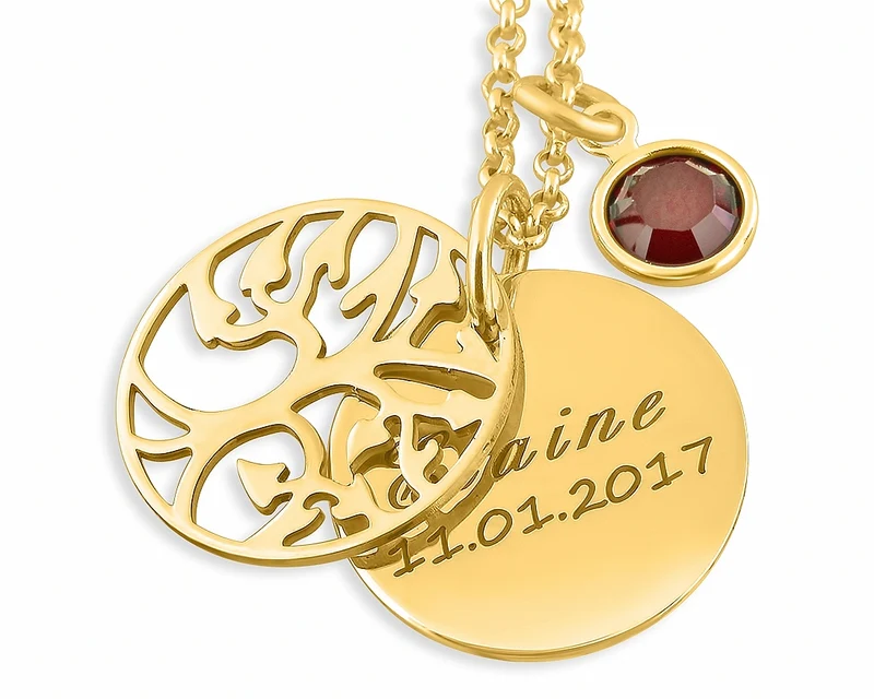 KETTE GRAVUR GOLD, LEBENSBAUM SCHMUCK, TAUFKETTE 1,7 cm, NAMENSKETTE