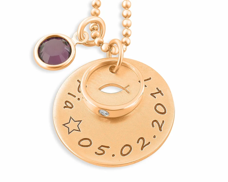 TAUFSCHMUCK ROSÉ VERGOLDET KETTE MIT TAUFRING 925 SILBER
