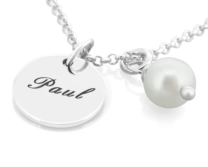 HALSKETTE MIT WEISSER PERLE DAMEN SILBERKETTE MIT GRAVUR GESCHENK ZUR GEBURT