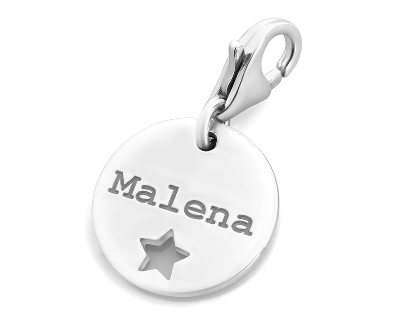 925 SILBER CHARM ANHÄNGER MIT GRAVUR GESCHENK ZUR GEBURT STERNEN KIND