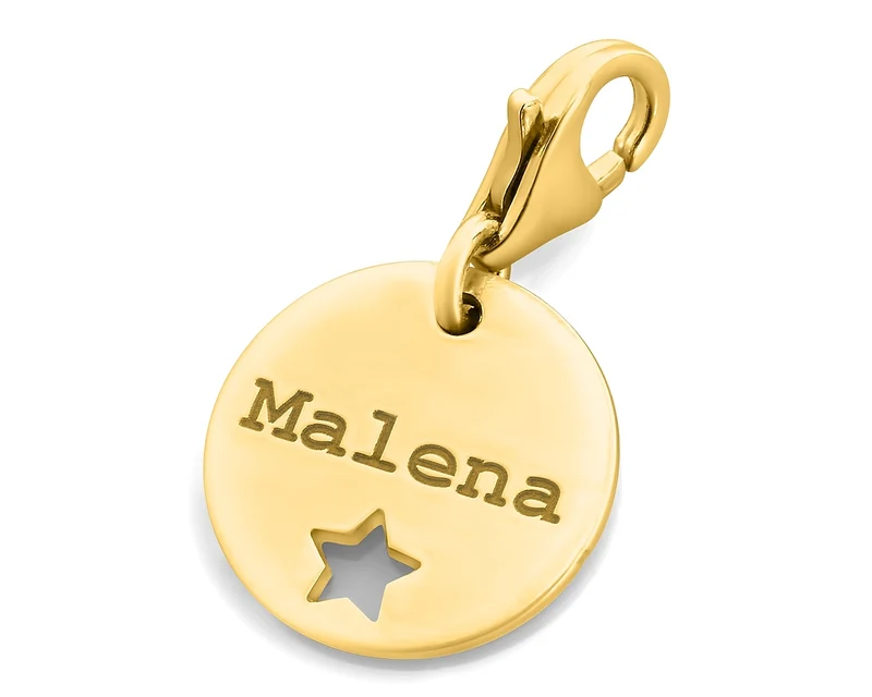 CHARM ANHÄNGER 925 SILBER VERGOLDET MIT GRAVUR GOLDCHARM NAME