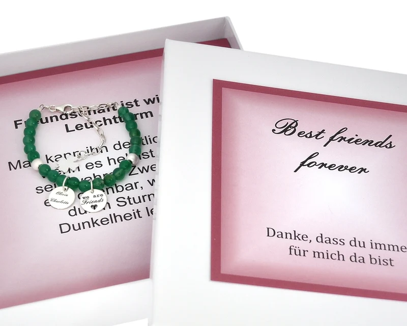 FREUNDSCHAFTSARMBAND MIT PERLEN, GRAVUR, 925 SILBER ANHÄNGER