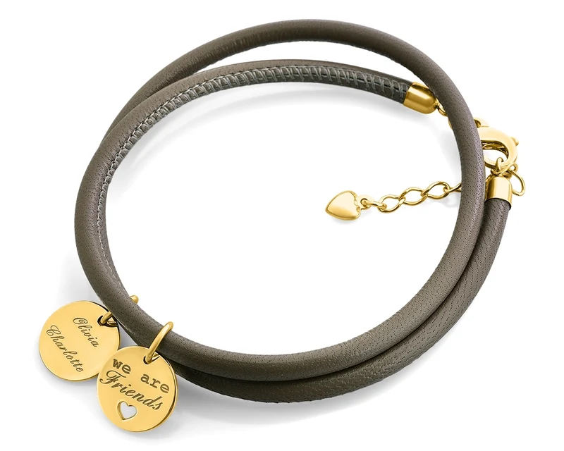 FREUNDSCHAFT ARMBAND GOLD, LEDERARMBAND GRAVUR, DAMENSCHMUCK