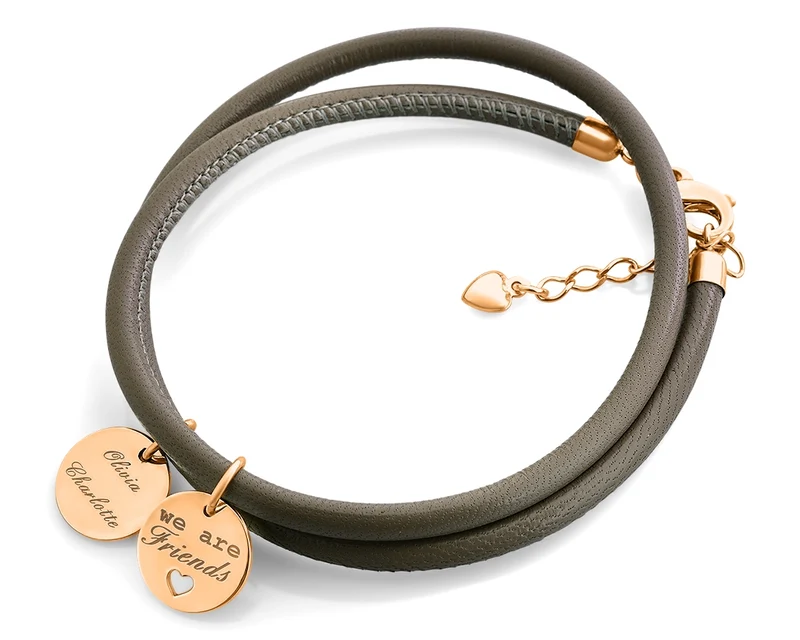 FREUNDSCHAFTSARMBAND LEDER & SILBER MIT GRAVUR, ARMBAND ROSÉ GOLD DAMEN