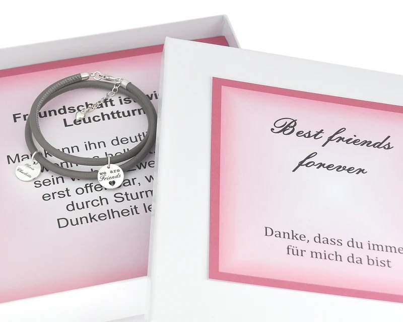 FREUNDSCHAFTS ARMBAND LEDER UND SILBER, GESCHENK FREUNDE