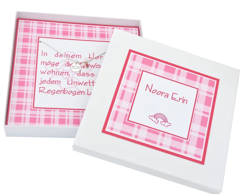 TAUFKETTE GRAVUR, NAMENSKETTE MIT PERSONALISIERTER SCHACHTEL ALS GESCHENK ZUR TAUFE