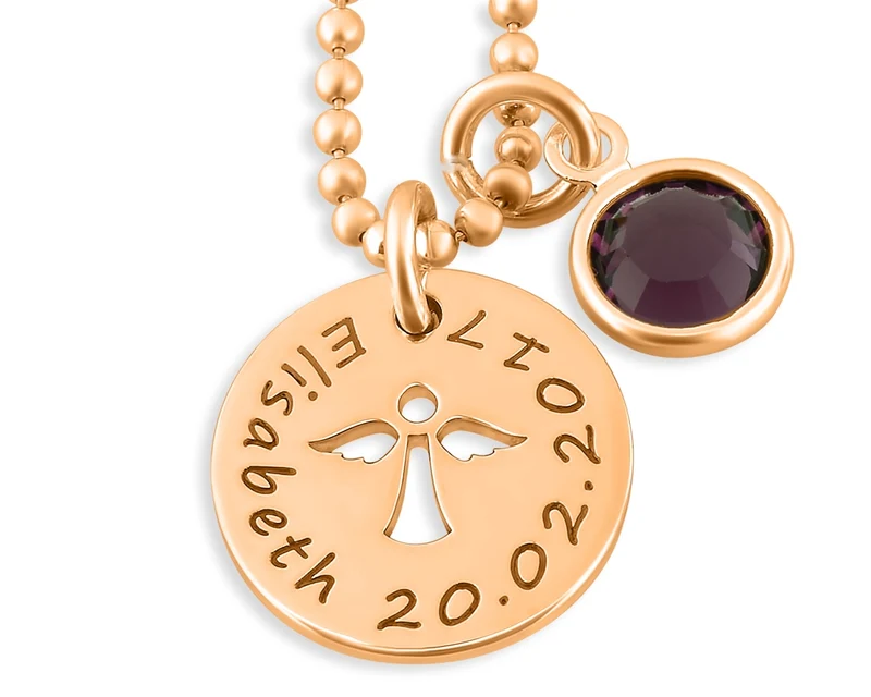 TAUFKETTE MIT NAMEN, ROSÉ VERGOLDETER SCHMUCK, TAUFSCHMUCK MIT ENGEL