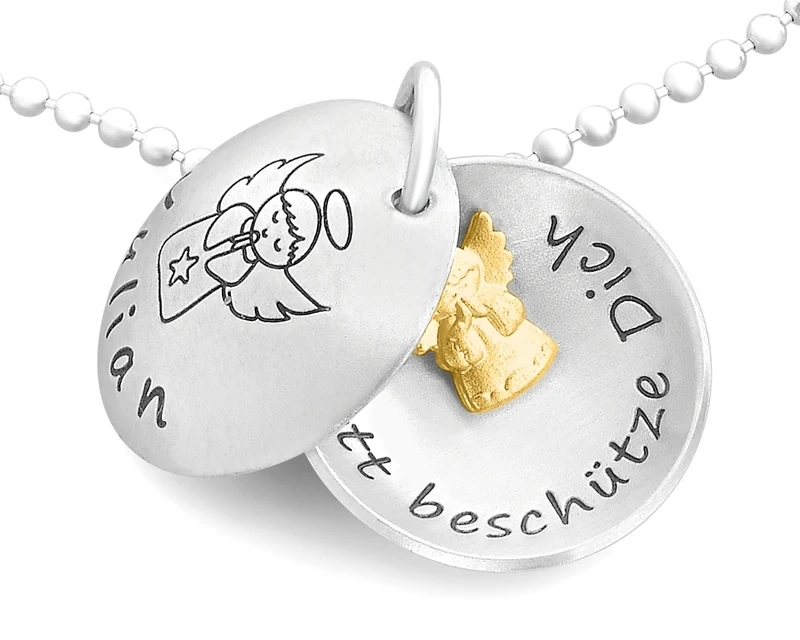 PERSONALISIERTE SCHMUCK ZUR TAUFE, MEDAILLON MIT GRAVUR, SCHUTZENGEL