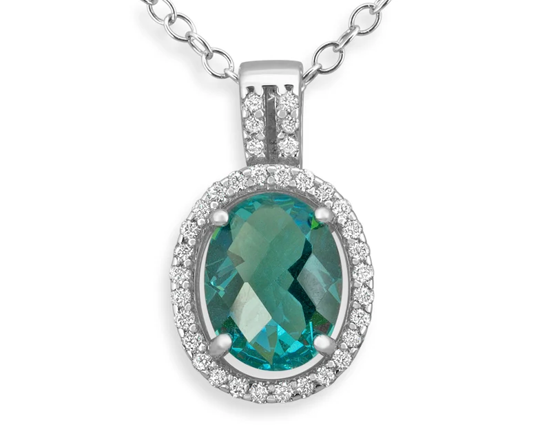 SILBERKETTE MIT ZIRKONIA ANHÄNGER, TÜRKIS, SILBER SCHMUCK