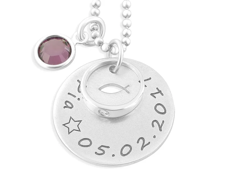 TAUFKETTE MIT GRAVUR, TAUFSCHMUCK TAUFRING GEBURTSSTEIN GESCHENK TAUFE