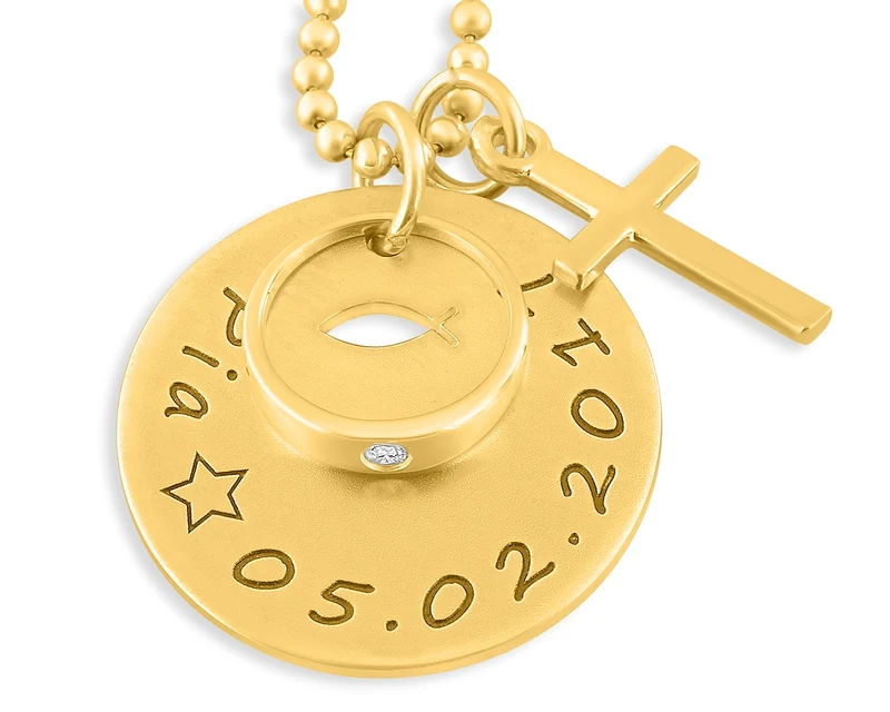 TAUFKETTE GOLD MÄDCHEN JUNGE MIT TAUFRING KREUZ GESCHENK TAUFE HALSKETTE