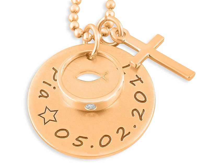 TAUFKETTE ROSÉ VERGOLDET MÄDCHEN HALSKETTE TAUFGESCHENK GRAVUR TAUFRING