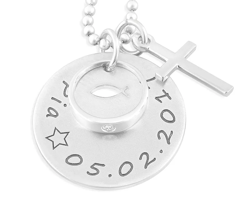 TAUFKETTE MIT TAUFRING 925 SILBER KREUZ TAUFSCHMUCK MIT GRAVUR