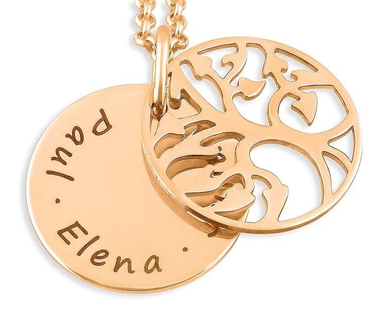 ROSÉ VERGOLDETET KETTE MIT LEBENSBAUM, TAUFE, GEBURT, DAMENSCHMUCK