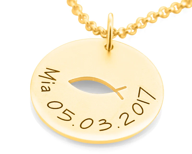KETTE ZUR TAUFE GOLD TAUFKETTE MIT GRAVUR TAUFFISCH GESCHENK ZUR TAUFE