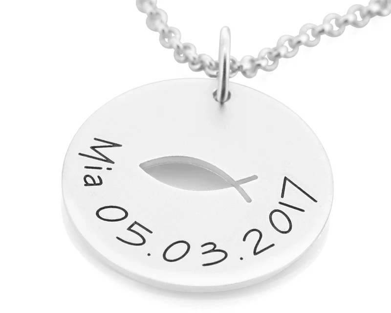 TAUFKETTE MIT GRAVUR TAUFFISCH 925 SILBER SCHMUCK HALSKETTE TAUFKIND TAUFSCHMUCK