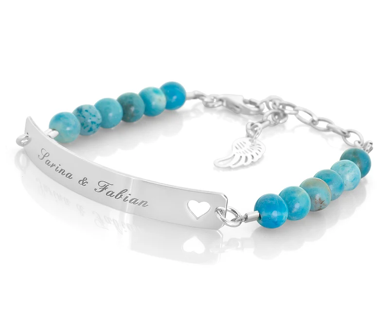 PERLENARMBAND MIT GRAVUR DAMENSCHMUCK 925 SILBER PERSONALISIERTES ARMBAND