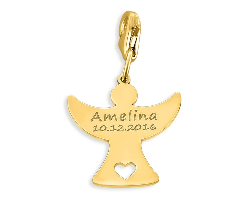 CHARM ANHÄNGER SCHUTZENGEL, SCHMUCK MIT GRAVUR, GOLD ENGEL