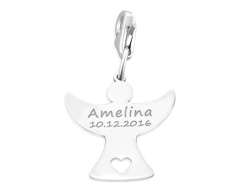 ANHÄNGER 925 SILBER ENGEL CHARMS SCHUTZENGEL CHARM GEBURT NAME DATUM