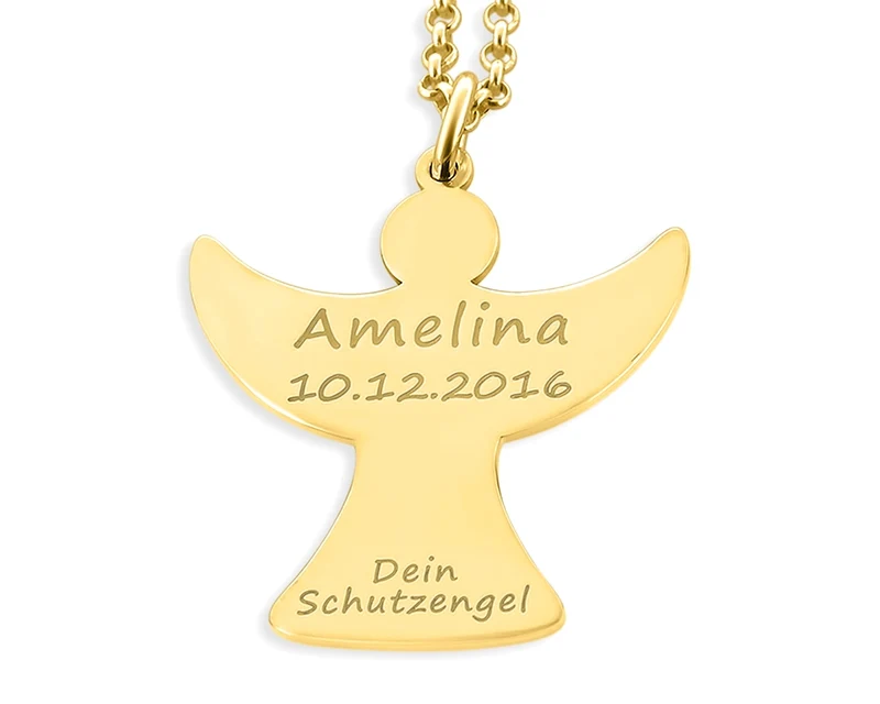 ENGELKETTE MIT GRAVUR HALSKETTE DAMEN GALWANI SCHMUCK GOLD