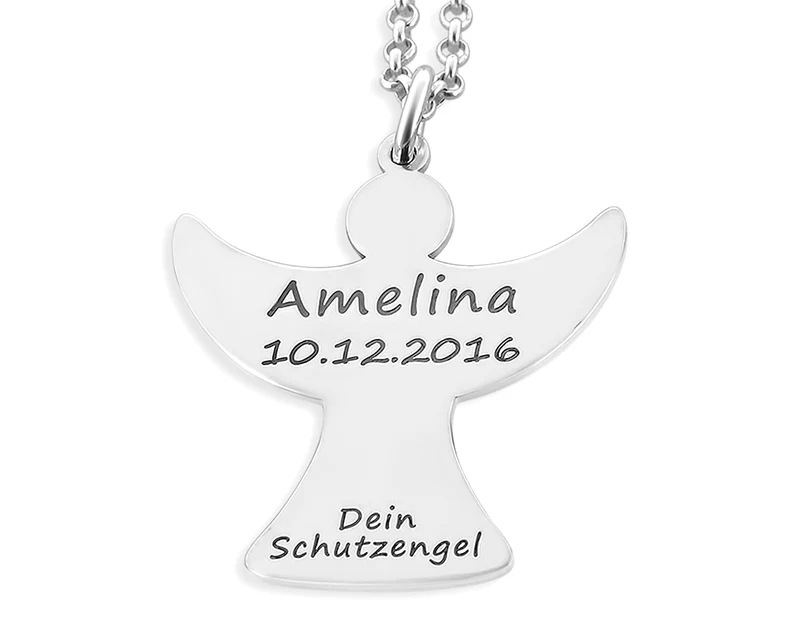 SCHUTZENGEL KETTE AUS 925 SILBER HALSKETTE ENGEL GEBURT TAUFE GRAVUR