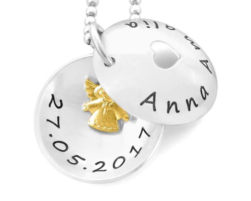 TAUFMEDAILLON MIT ENGEL VERGOLDET, SCHUTZENGEL, TAUFGESCHENK
