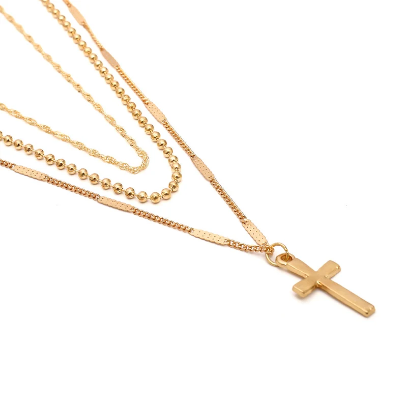 Mehrschichtige Vintage-Kreuz-Halskette