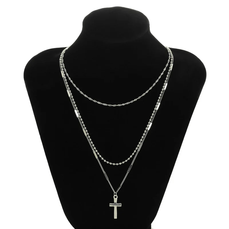 Mehrschichtige Vintage-Kreuz-Halskette