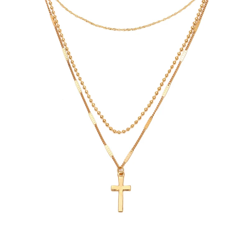 Mehrschichtige Vintage-Kreuz-Halskette