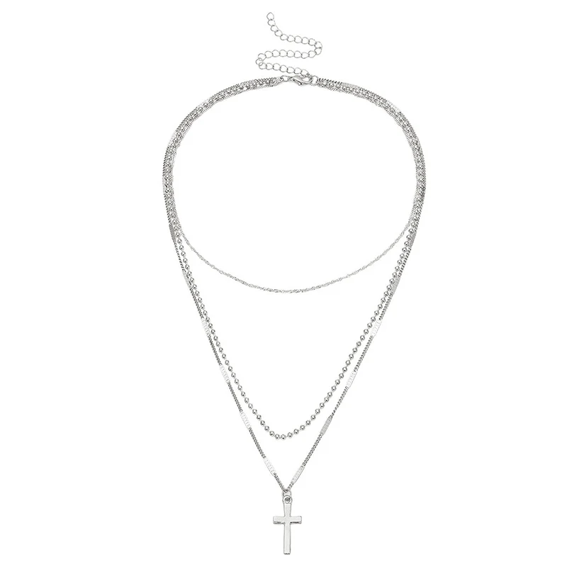 Mehrschichtige Vintage-Kreuz-Halskette