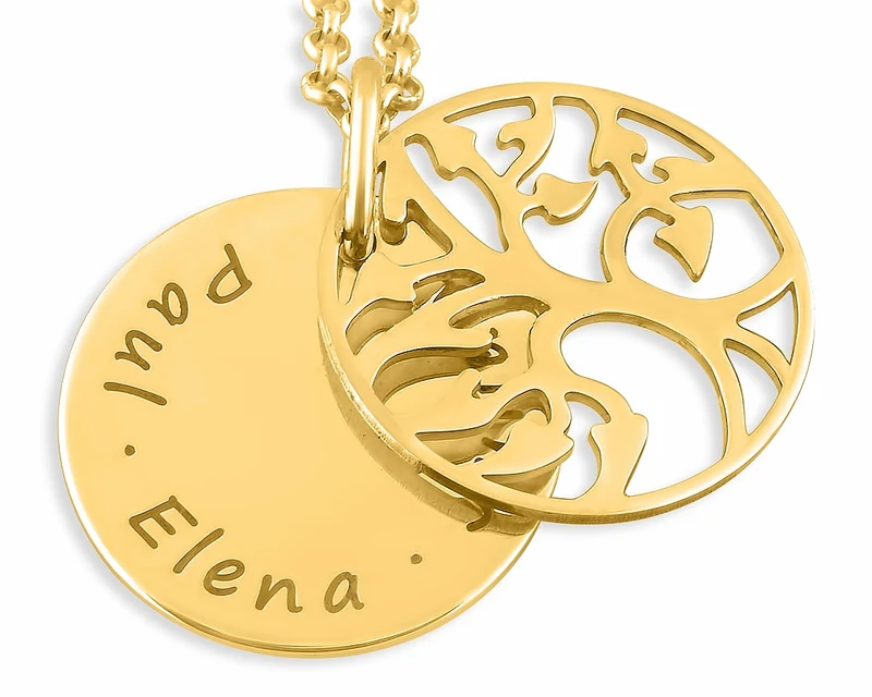 SILBERSCHMUCK MIT GRAVUR, NAMENSKETTE, FAMILIENKETTE MIT LEBENSBAUM, TAUFE