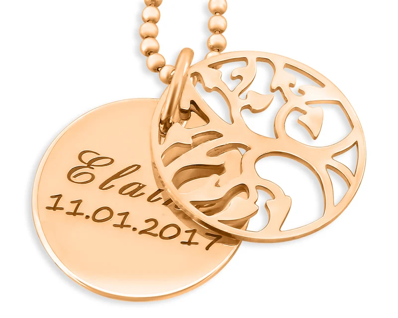 NAMENSKETTE, LEBENSBAUMKETTE, GRAVURSCHMUCK, TAUFE, FAMILIENSCHMUCK