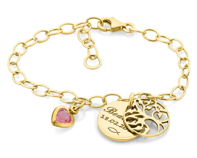 ARMBAND TAUFE MÄDCHEN GOLD GRAVUR KINDERSCHMUCK LEBENSBAUM TAUFARMBAND