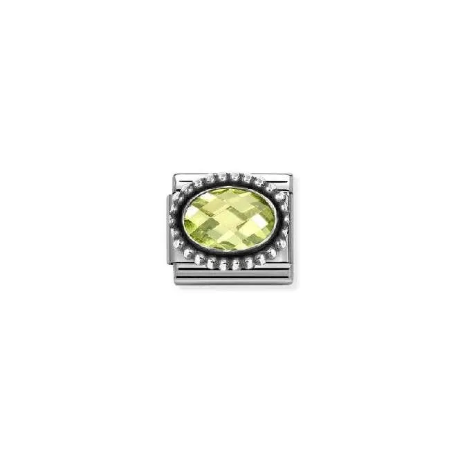 Classic Oxidised Silver and CZ Facetted Rich Green Beaded Oval Sparkly & Stones Charms