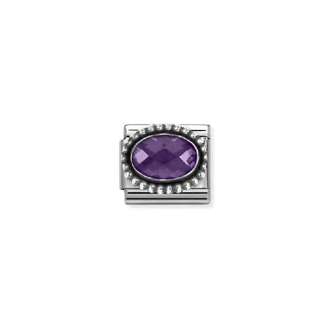 Classic Oxidised Silver and CZ Facetted Rich Purple Beaded Oval Sparkly & Stones Charms