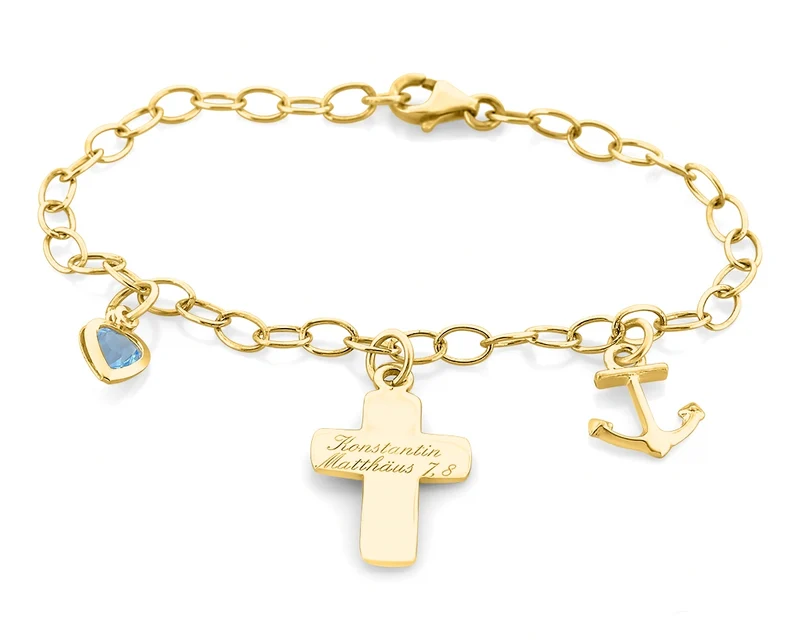 ARMBAND ANKER KREUZ HERZ TAUFE KOMMUNION GRAVUR GOLDARMBAND