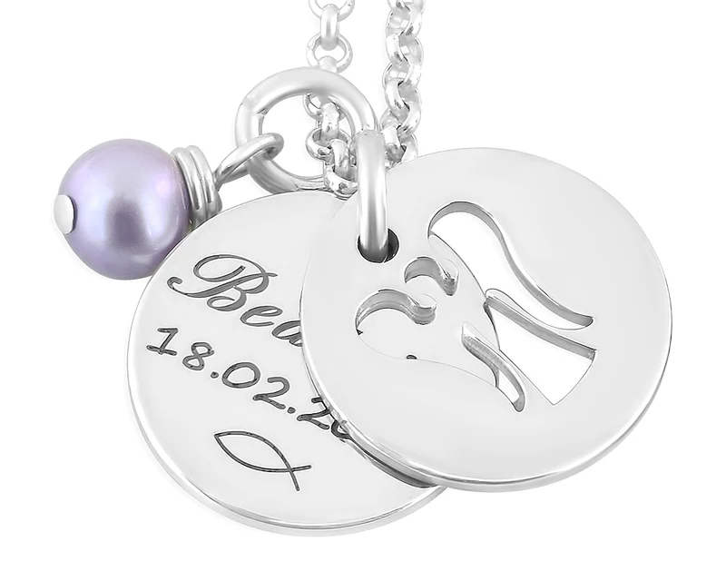 SILBERSCHMUCK MIT GRAVUR, ENGEL, ZUR TAUFE, GEBURT