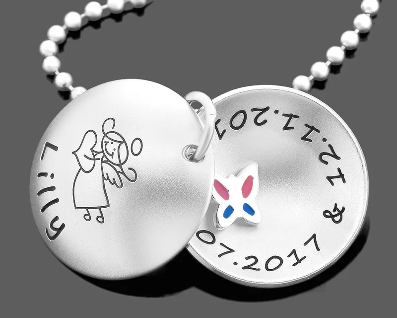 TAUFMEDAILLON SCHMETTERLING ENGEL TAUFSCHMUCK 925 SILBER HALSKETTE TAUFE